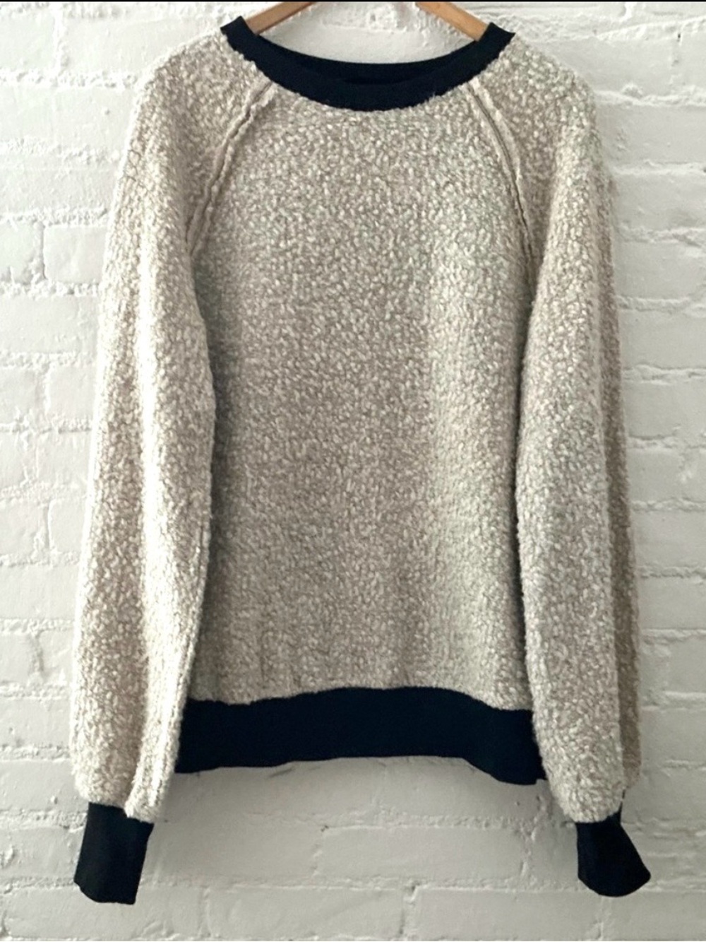 Anthropologie Doe & Rae Long Sleeve Textured Pullover Sweater Top Beige Size L